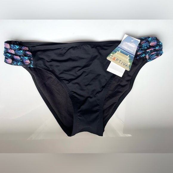 Black Bikini Bottom with Pineapple Print Sides - Picture 1 of 3